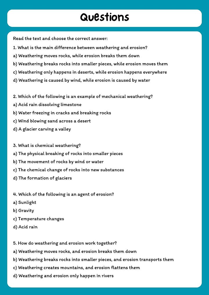 Weathering and Erosion Reading Comprehension with Questions product image (2)