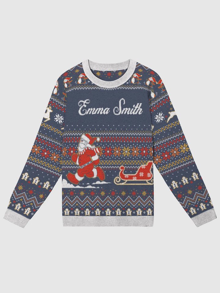 KNITTED CHRISTMAS SWEATER CLASSIC FIT - PERSONALIZED NAME / BLUE - SANTA product image (2)
