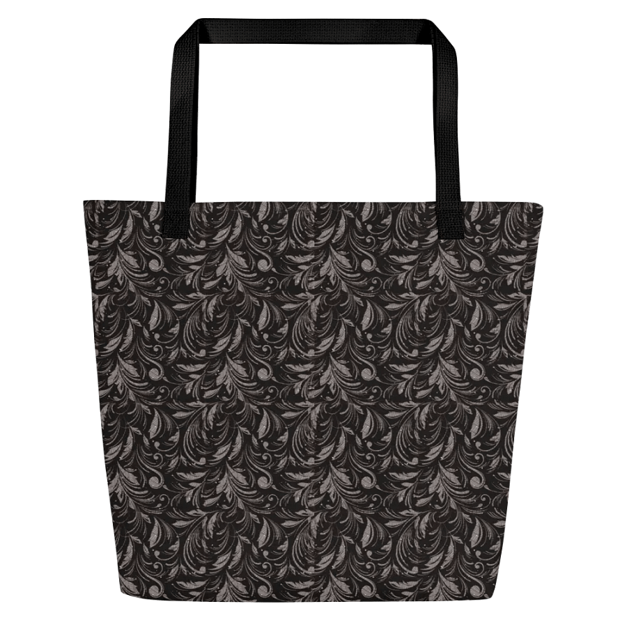 handbag with morocon print in grey/brown design on black. product image (2)