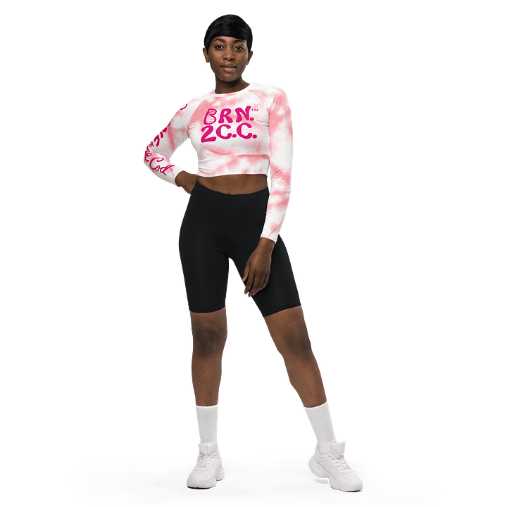 BOURNE to Cape Cod™ Crop Top | BRN.2C.C.™ Coastal Bold | Recycled Long Sleeve Statement Wear 🌊💃☀️ | Vibrant Pink Logos on Pink Tie-Dye product image (1)
