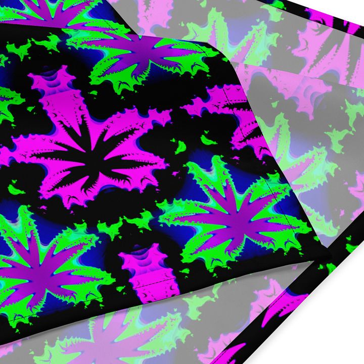 Twisted Cannabis Leaf Bandana, Black Neon Pink Green Weird Weed Art, 420 Stoner Style Accessory product image (3)