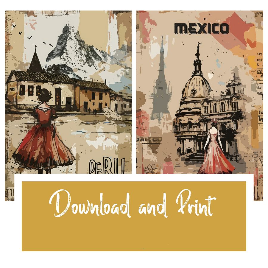 Vintage Style Junk Journal Travel Poster Cards Set - Artistic Illustrations of Global Destinations Scrapbook Decoupage product image (3)