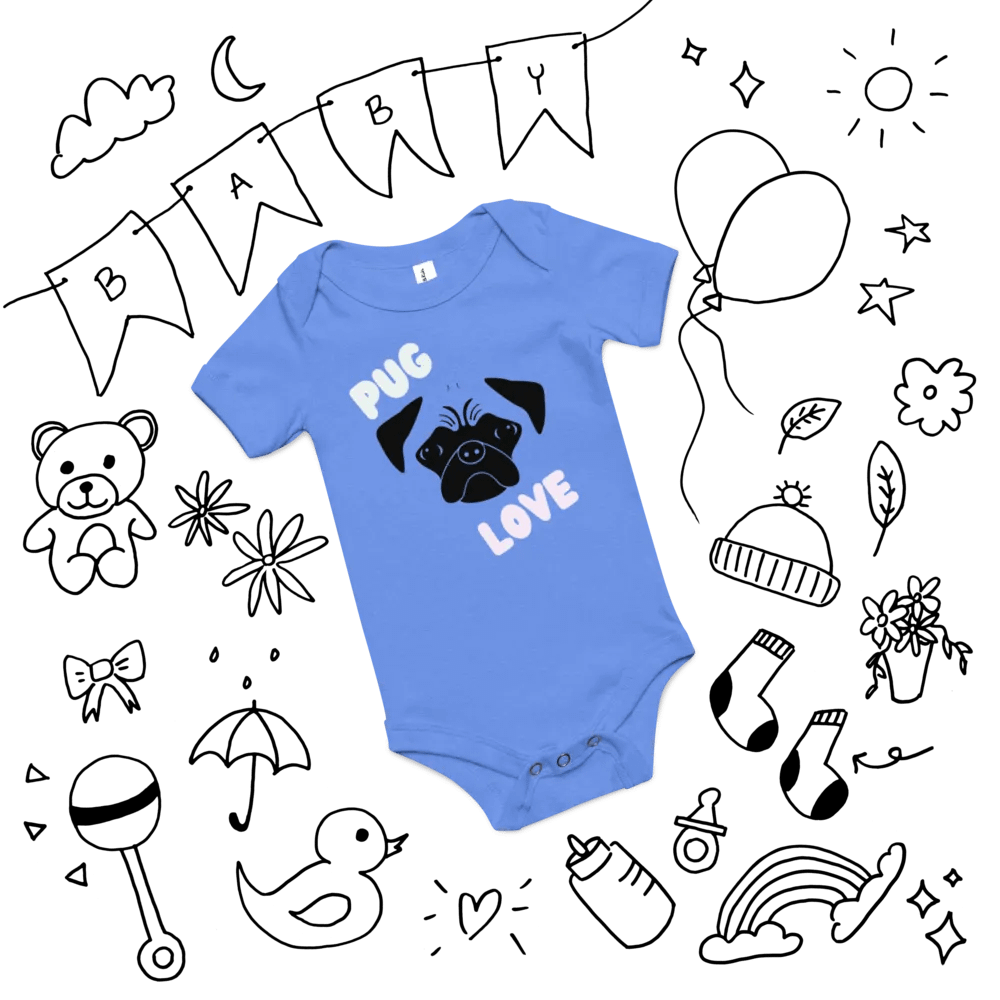 Pug Love Baby Onesie Heather Columbia Blue product image (12)