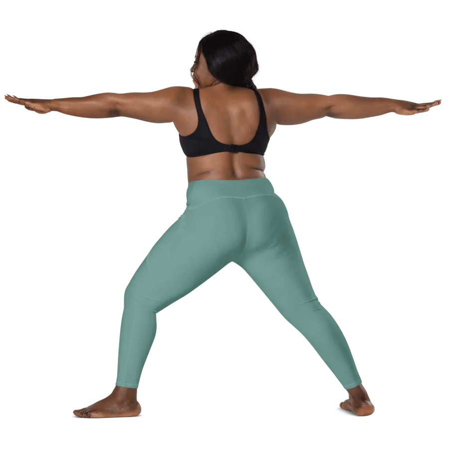 Plain Medium Teal Green Soft Summer Women's High Waisted Premium Crossover Leggings with Pockets by Treasure Pie product image (12)