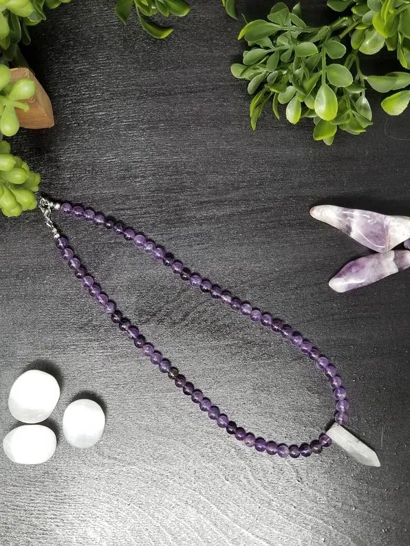 Amethyst & Moonstone Bullet Necklace – New Beginnings, Intuition & Emotional Balance Healing Jewelry product image (2)