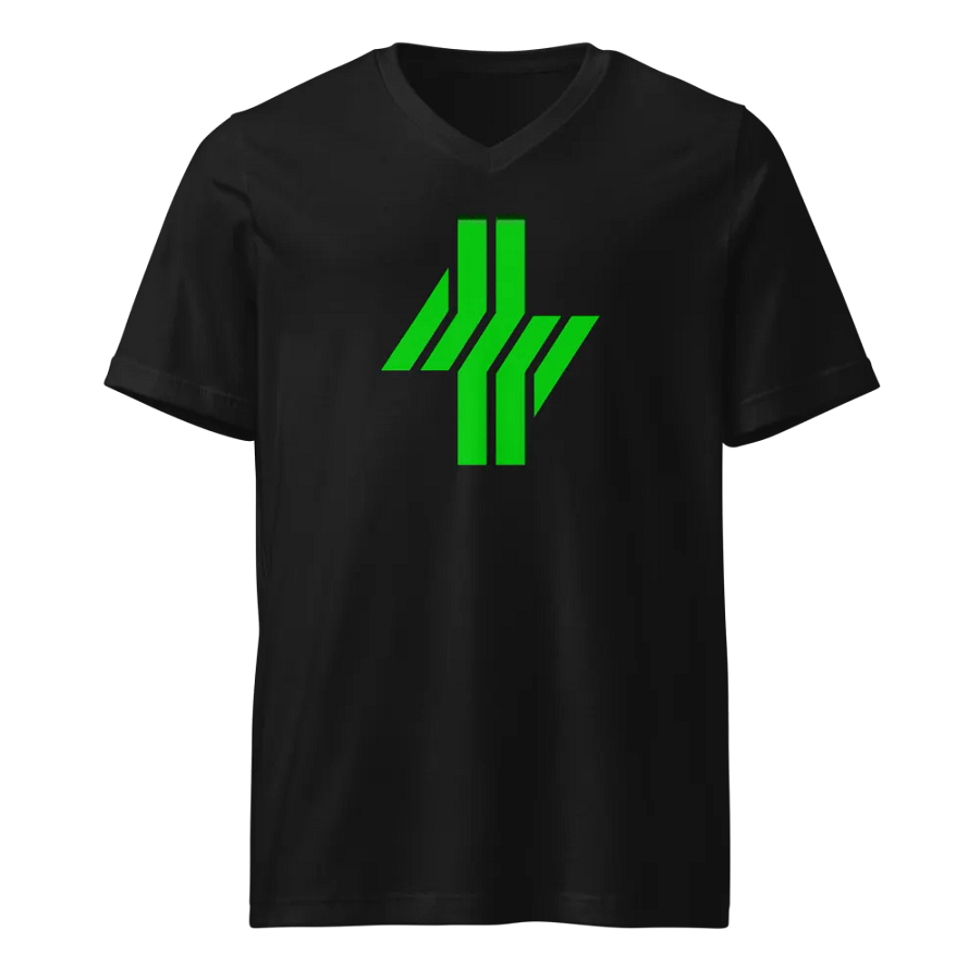 Cowbolt, Black V-Neck T-shirt With Large Print product image (4)