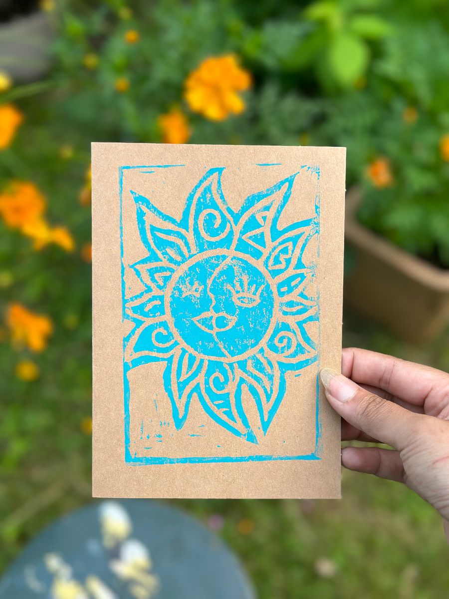 Sun & Moon Block Print Greeting Card (Blank) product image (2)