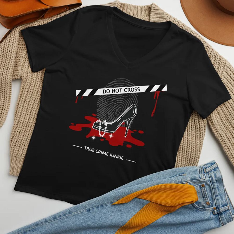 CrimeClothes Heels & Pearls Do Not Cross Relaxed V-Neck T-Shirt product image (56)