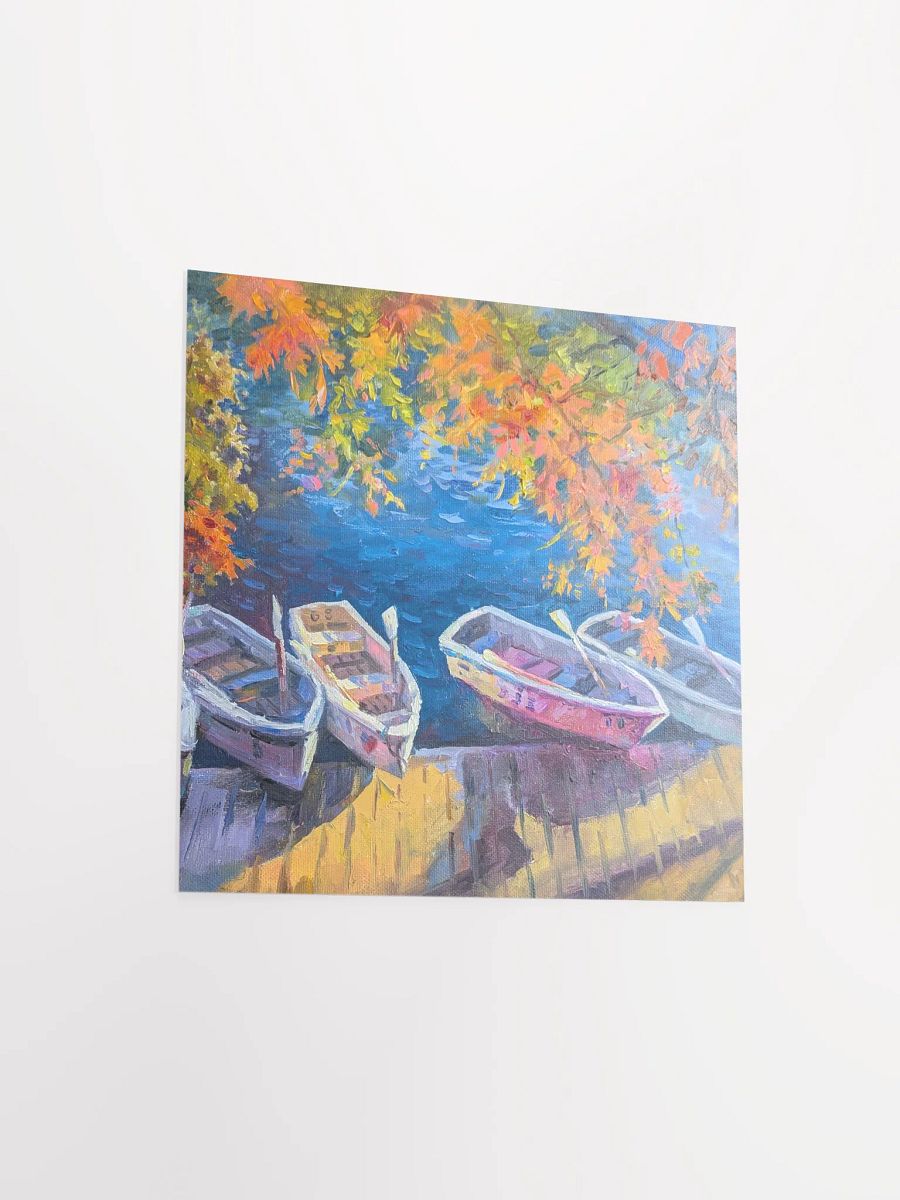 Autumn Maple Leaves and Boats on the Lake-Oil Painting Paper Poster product image (3)