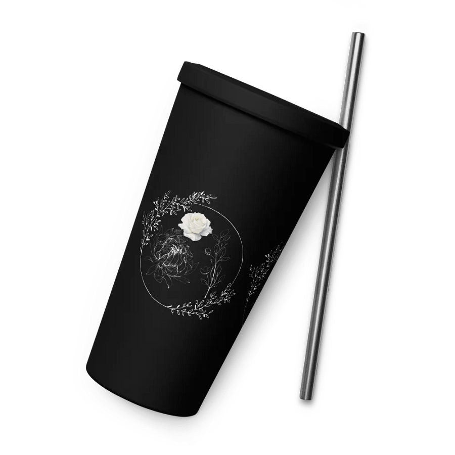 Floral White Line Tumbler with Straw product image (9)