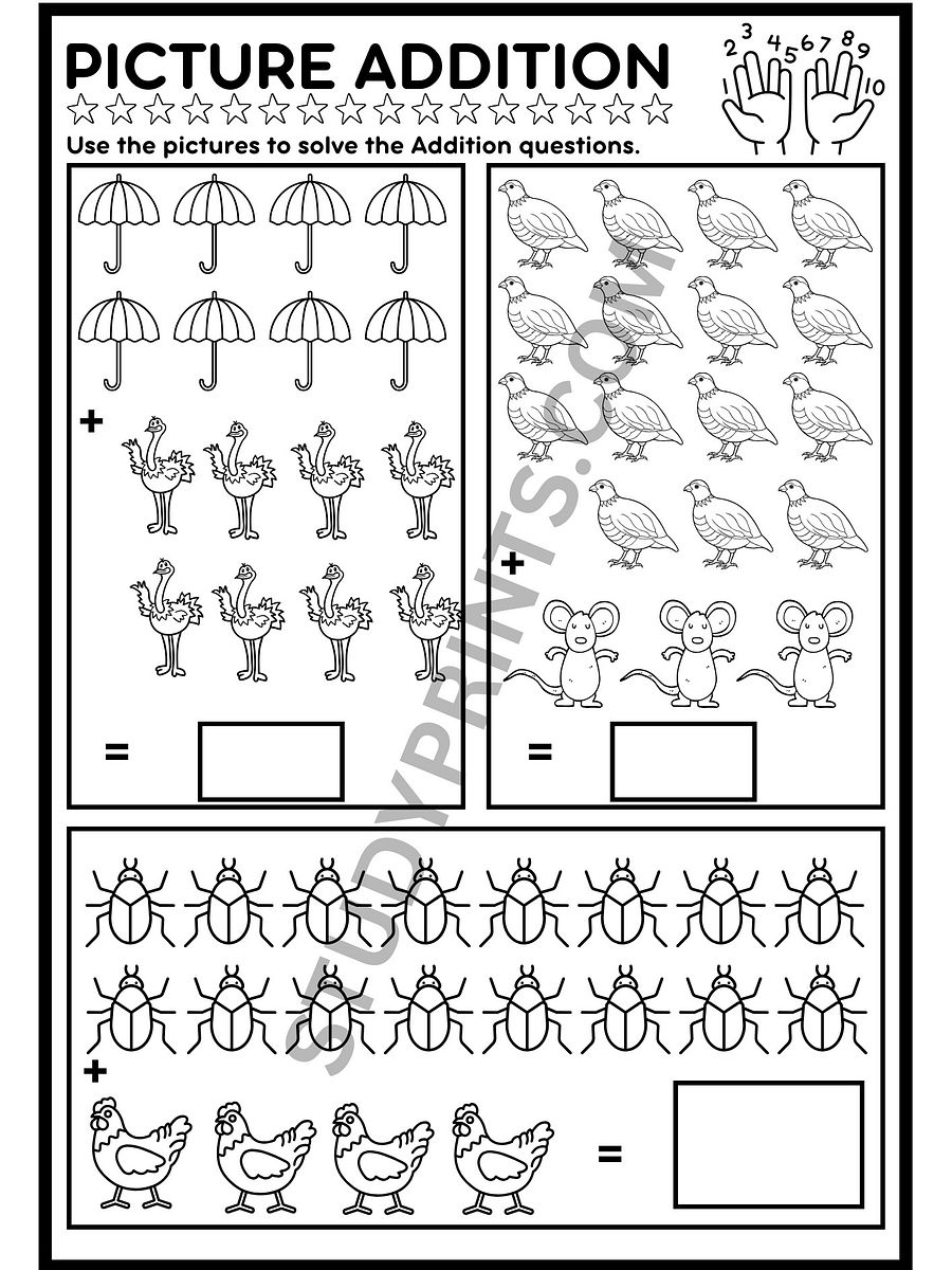 addition and subtraction worksheets for kindergarten with pictures product image (4)
