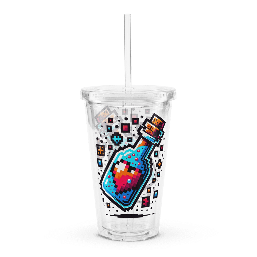 16 oz Double Wall Clear Plastic Tumbler with Pixelated Healing Potion Bottle Art – Featuring Red Heart Icon 💖 product image (2)