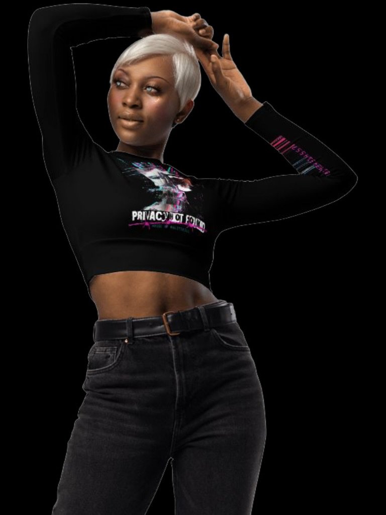 CYBERPUNK GLITCH PUNK LONG SLEEVE CROP TOP - PRIVACY NOT FOUND, ANARCHIST DYSTOPIAN STREETWEAR product image (1)