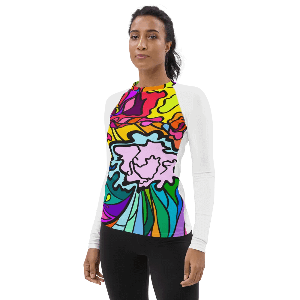 Vibrant Swirls All-Over Print Rash Guard for Women.- Wave at Sunset product image (3)
