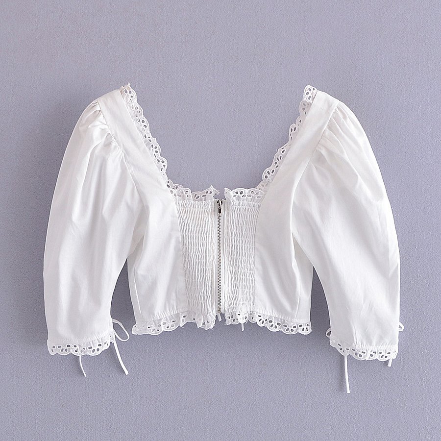 Short Short Sleeve Square Neck Drawstring Blouse product image (11)