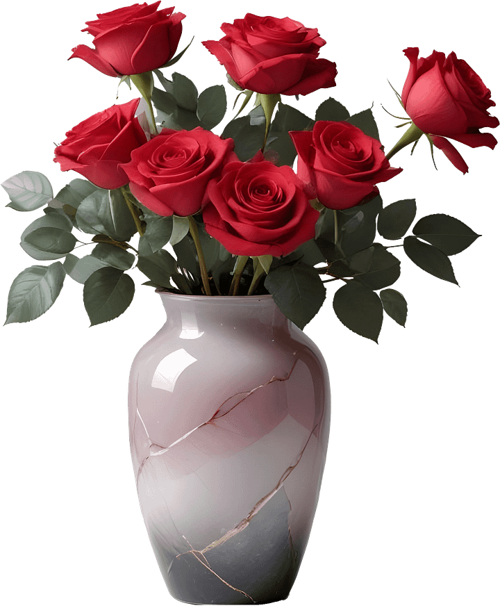 Elegant Pink Marble Vase with Red Roses PNG product image (1)