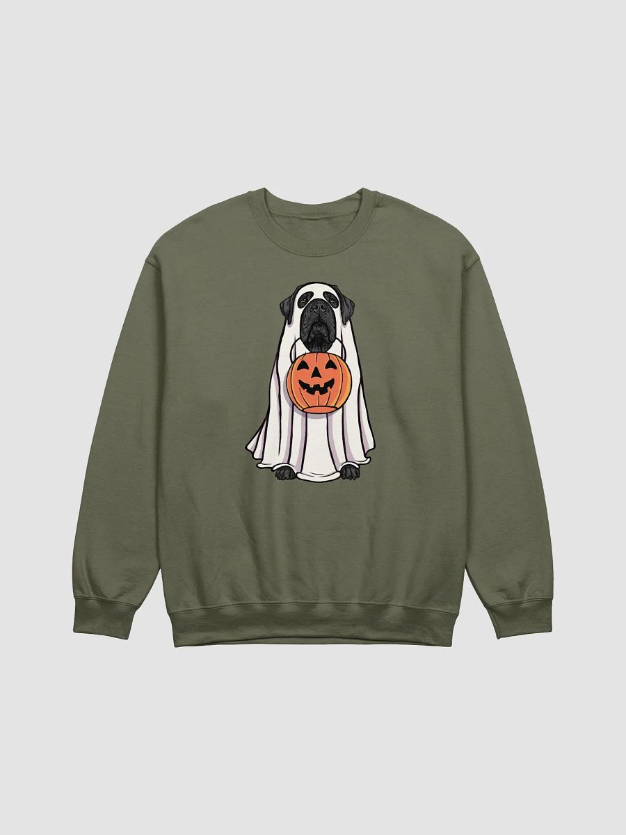 Funny Halloween Neapolitan Mastiff(Black) Sweatshirt | Funny Dog Wearing a Ghost Costume and Holding a Pumpkin Basket product image (13)