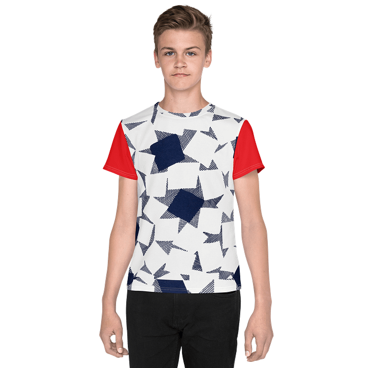 Navy/White Geometric All-Over Print Unisex Youth Crew Neck T-Shirt product image (1)