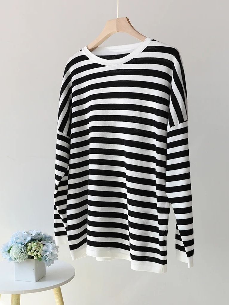Oversize Striped O-Neck Knitted Tshirt product image (7)