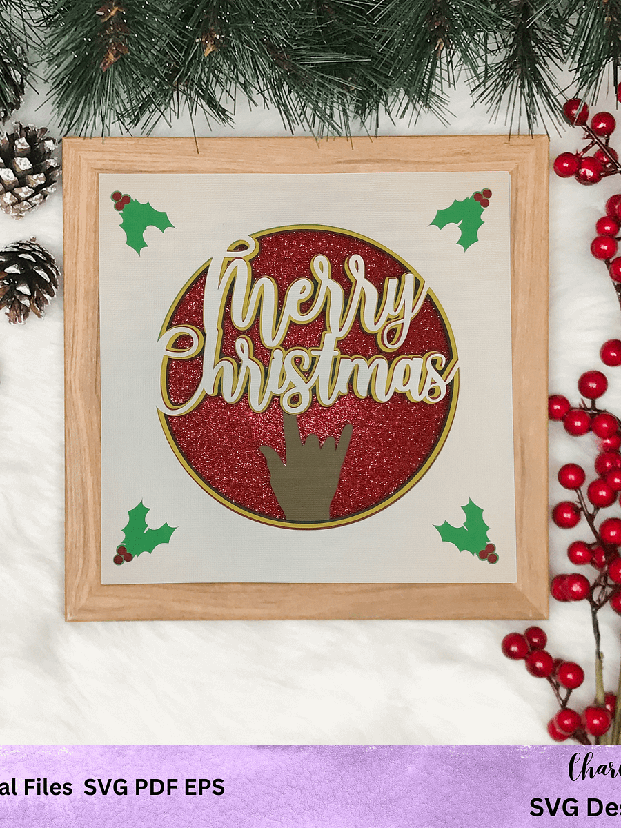 3D ASL Merry Christmas SVG Layered Shadow Box Design product image (1)