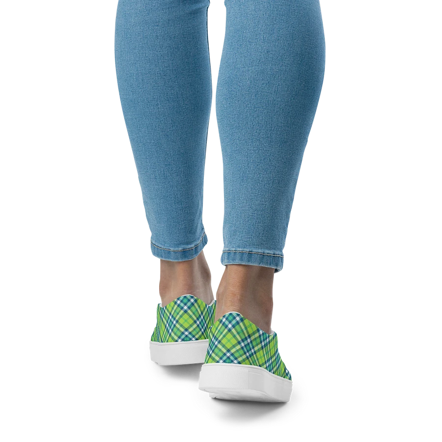 Lime and Turquoise Plaid Women's Slip-On Shoes product image (9)