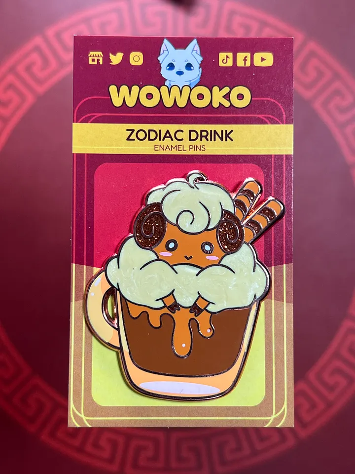 Enamel Pin - Zodiac Drinks - Cappuccino Lamb w/ Coffee Cookie Sticks product image (1)
