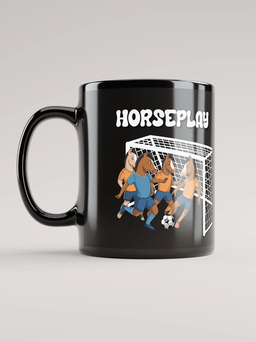Horseplay - Horses Playing Soccer - Funny Wordplay Black Coffee Mug product image (6)