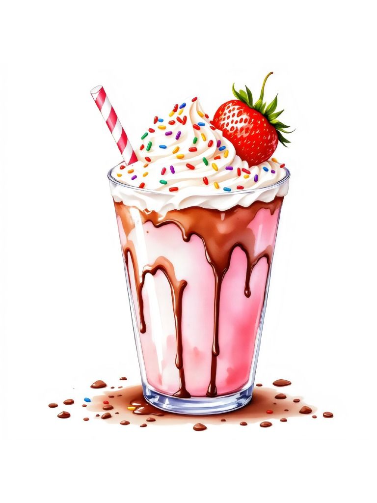 17 Kawaii Strawberry Milkshake Clipart, Strawberry Milkshake Graphics, Whimsical Clipart Assets product image (6)