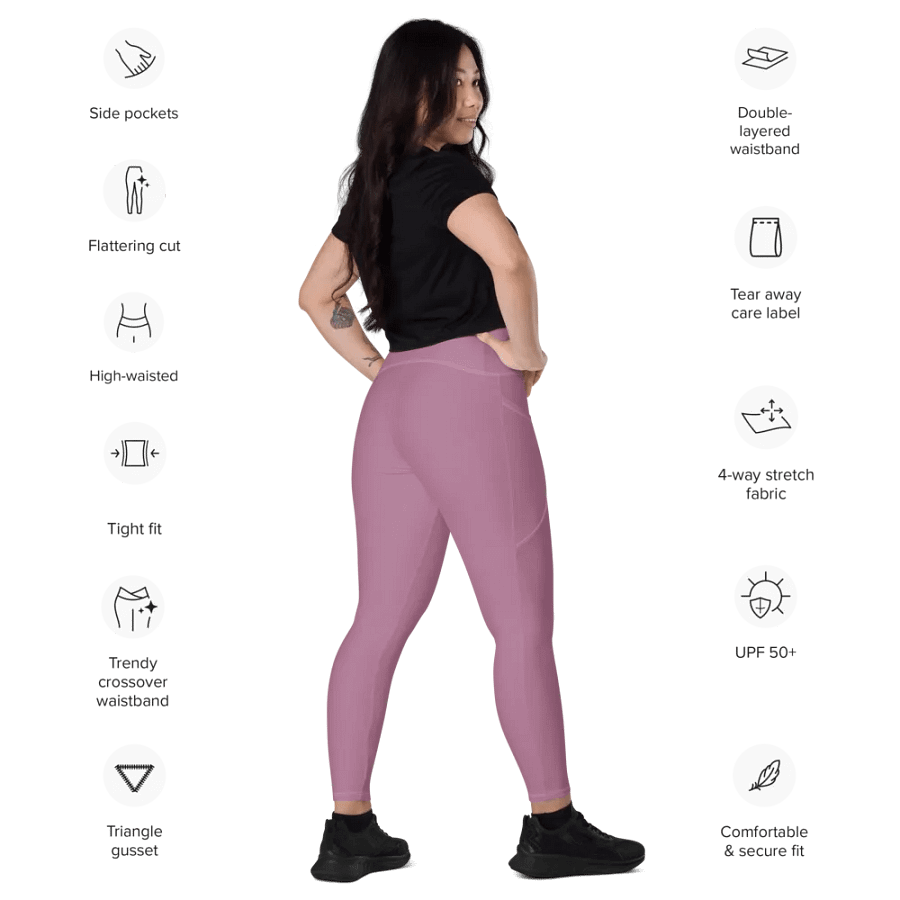 Plain Medium Dark Lilac Purple Soft Summer Women's High Waisted Premium Crossover Leggings with Pockets by Treasure Pie product image (10)
