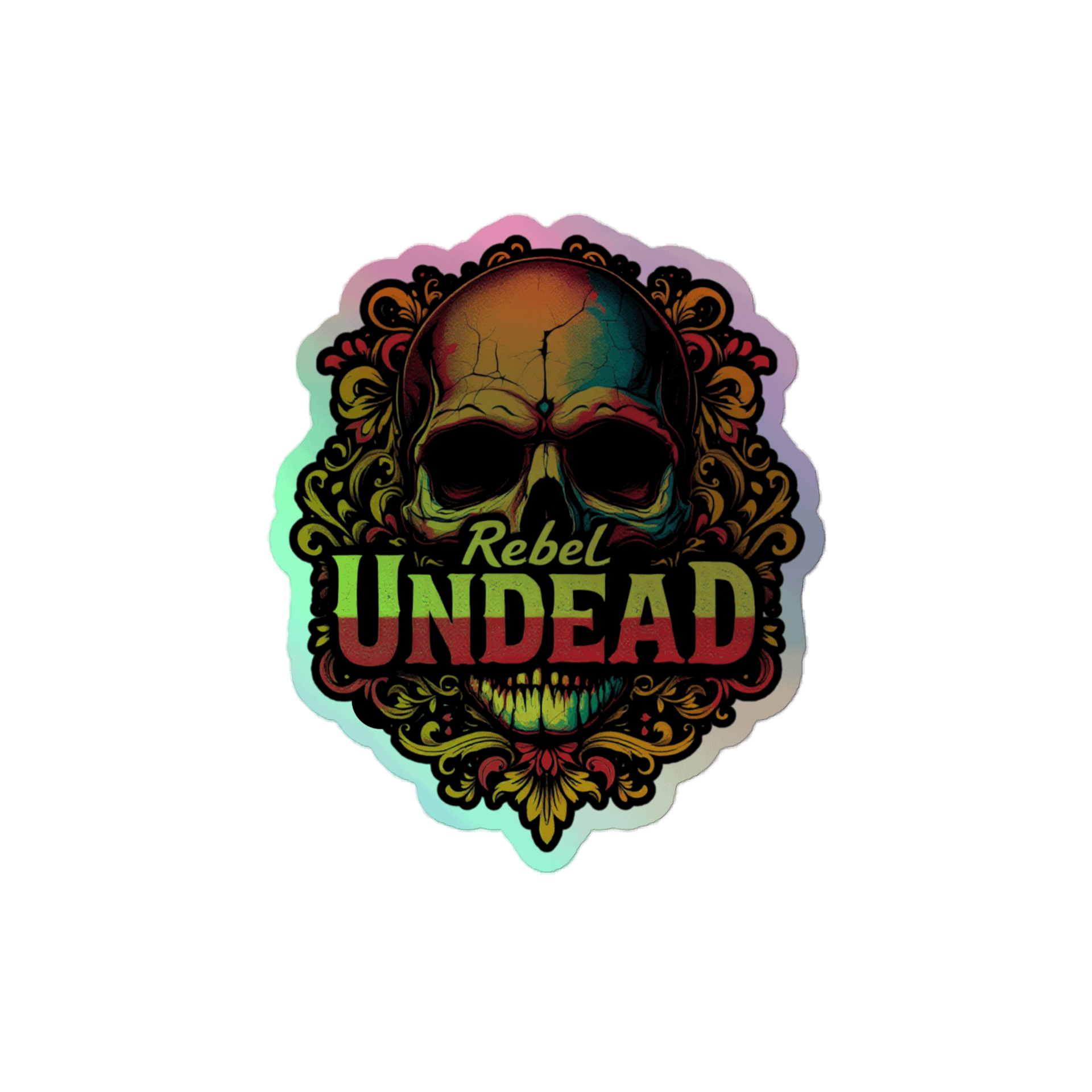 Rebel Undead Aztec Skull Holographic Sticker product image (1)