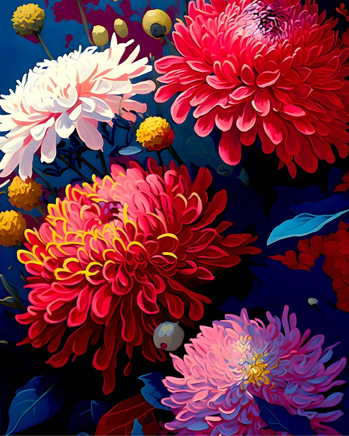 Autumn Splendor Chrysanthemum Bouquet - Dynamic Floral Art Print Matte Poster product image (1)