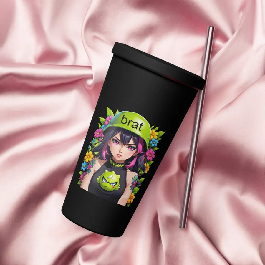 Brat 20 oz Tumbler Cup - Black - Insulated Tumbler with a Straw v6 product image (4)