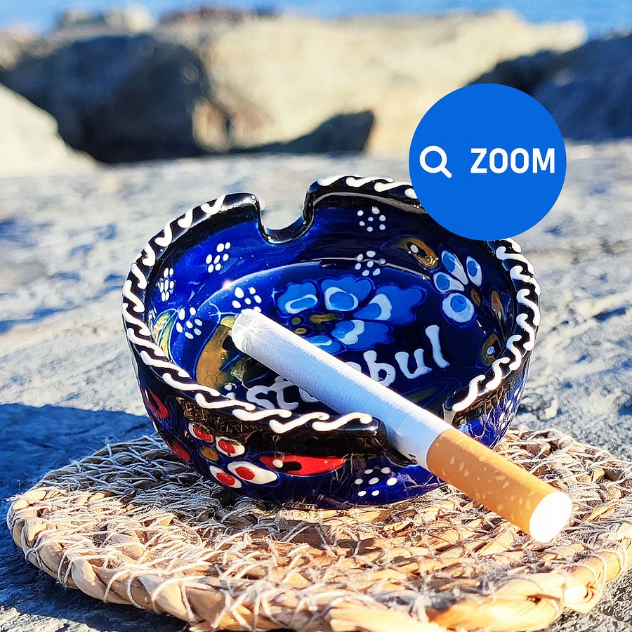 Handmade Blue Ceramic Ashtray - Turkish Iznik Style Decor, 7 cm — handmade pottery product image (8)