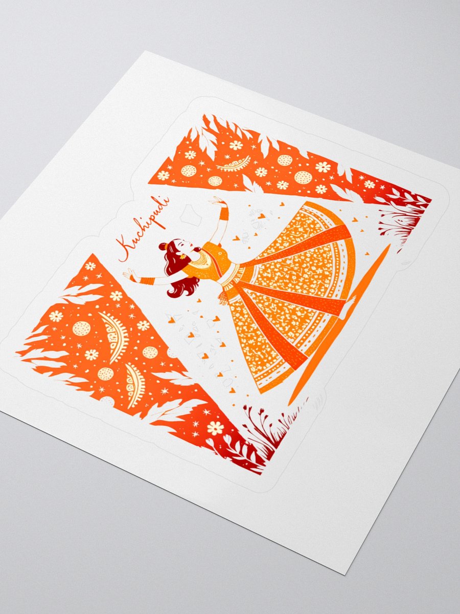 Elegant Kuchipudi Performance | Orange-Hued Art Print Sticker product image (8)