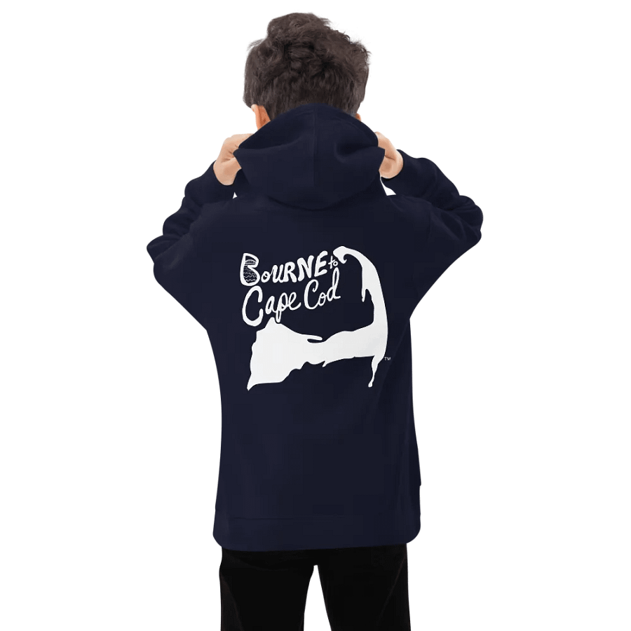 Boys' | BOURNE to Cape Cod™ | DTG Vintage Print | Youth Hooded Fleece Pullover | Cozy Coastal Adventure | White Logo product image (4)