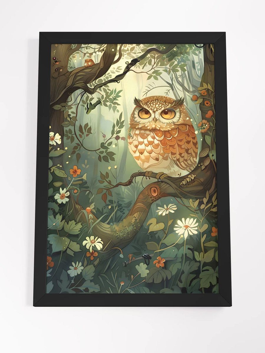 Whimsical owl perched in enchanted forest scenery. product image (4)