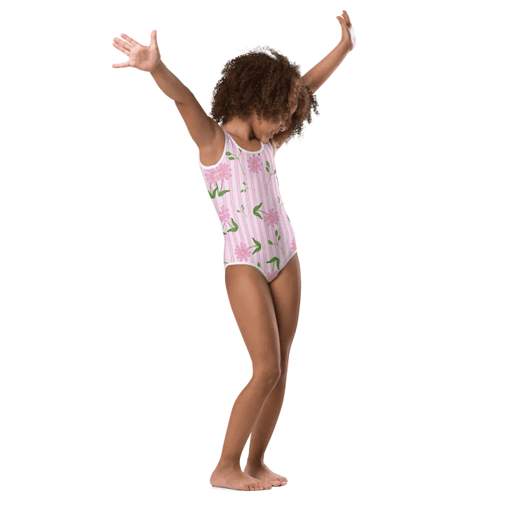 Girls Floral and Pink Strip One Piece Swim Suit product image (1)