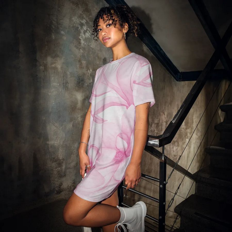 Watercolour Magnolia Flowers Pattern T-shirt Dress product image (3)