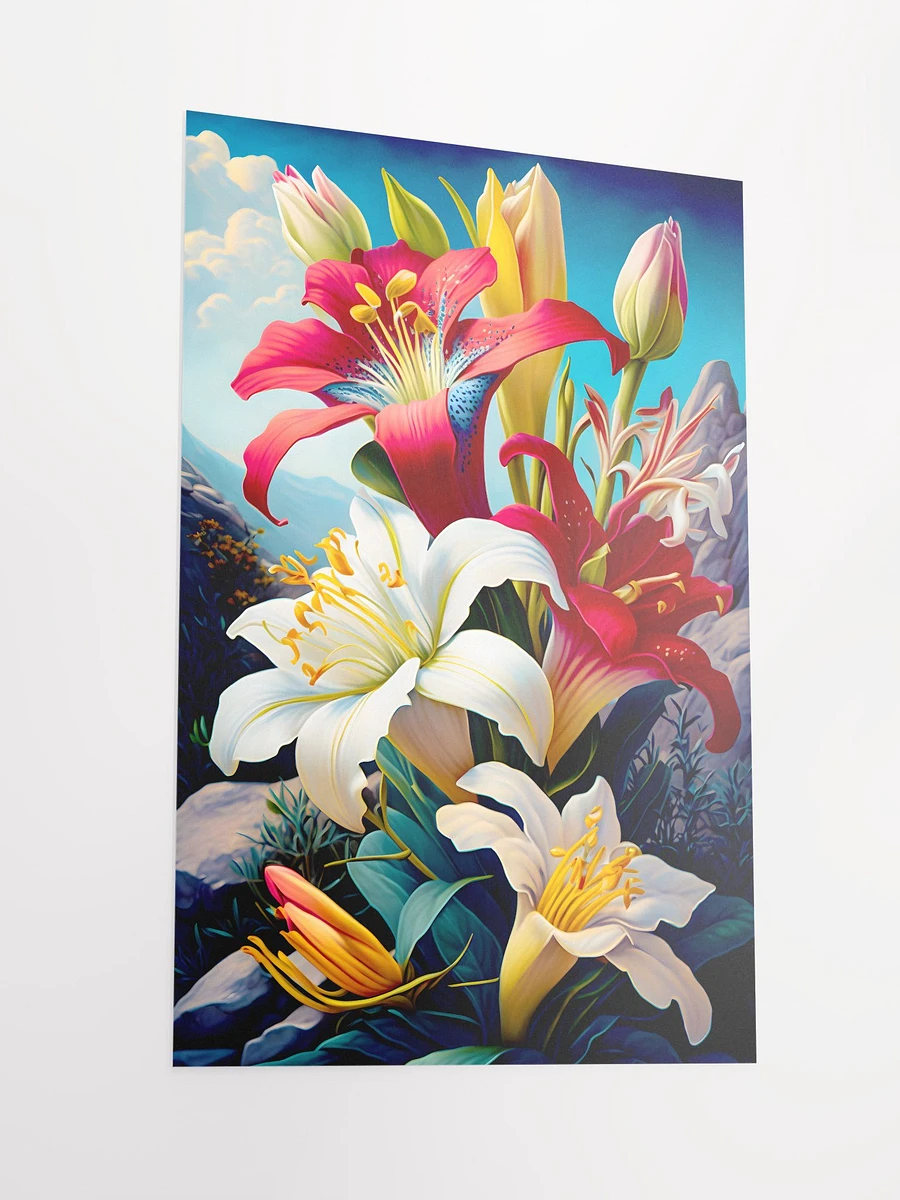 Lilies and Alstroemerias Flowers in White Red Yellow Sky Background Matte Poster product image (4)