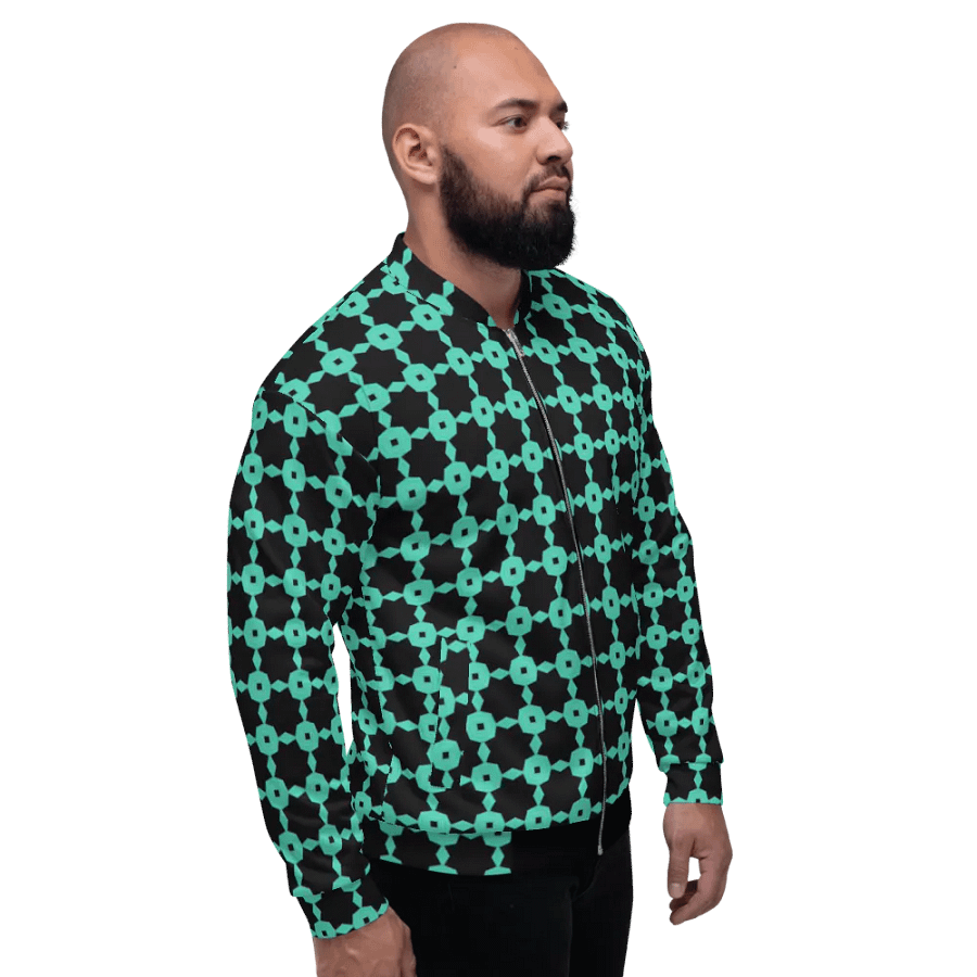 Abstract Neon Green Repeating Chain Pattern Unisex All Over Print Bomber Jacket product image (5)