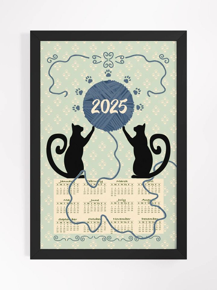 Framed "Cat’s At Play" 2025 Calendar Poster – Green product image (1)