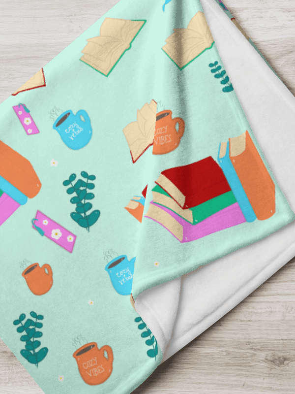 Cozy Book Lovers Pattern Throw Blanket- Mint Background product image (1)