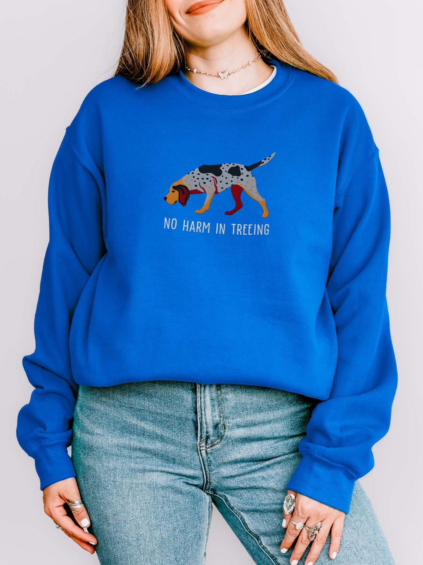 No Harm in Treeing Sweatshirt (Embroidered) of an American English Coonhound product image (2)