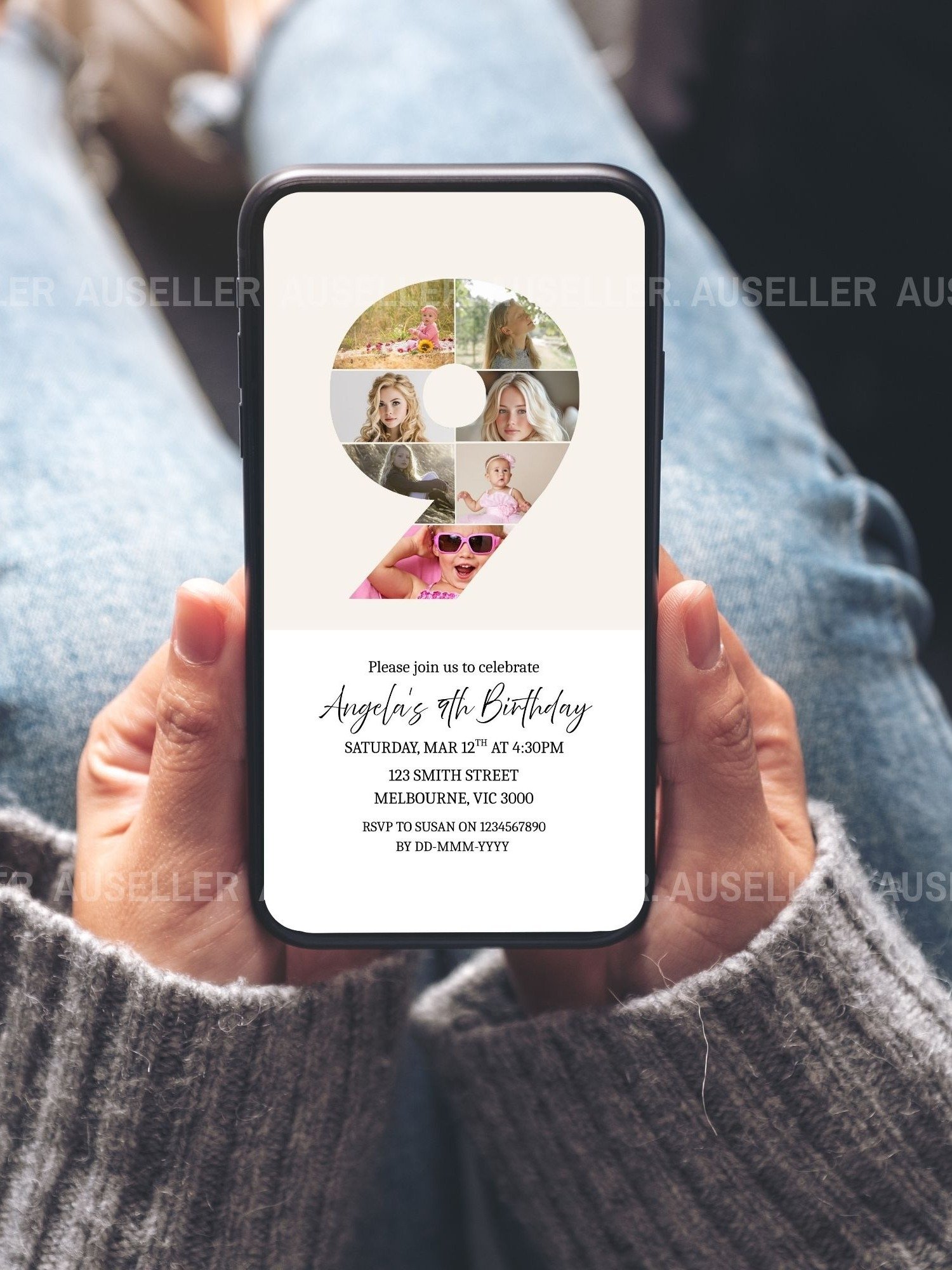 9th Birthday Photo Collage Editable Invitation Template product image (8)