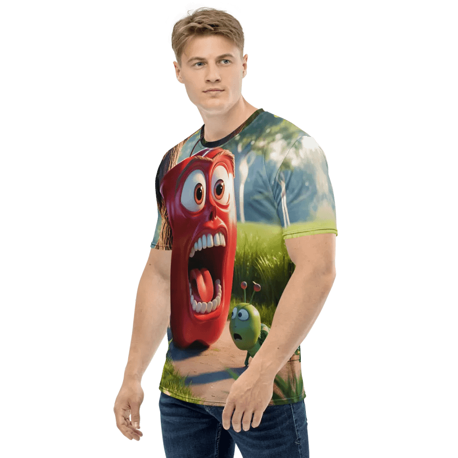 Surprised Apple & Caterpillar Cartoon T-Shirt - Custom Design Tee product image (3)