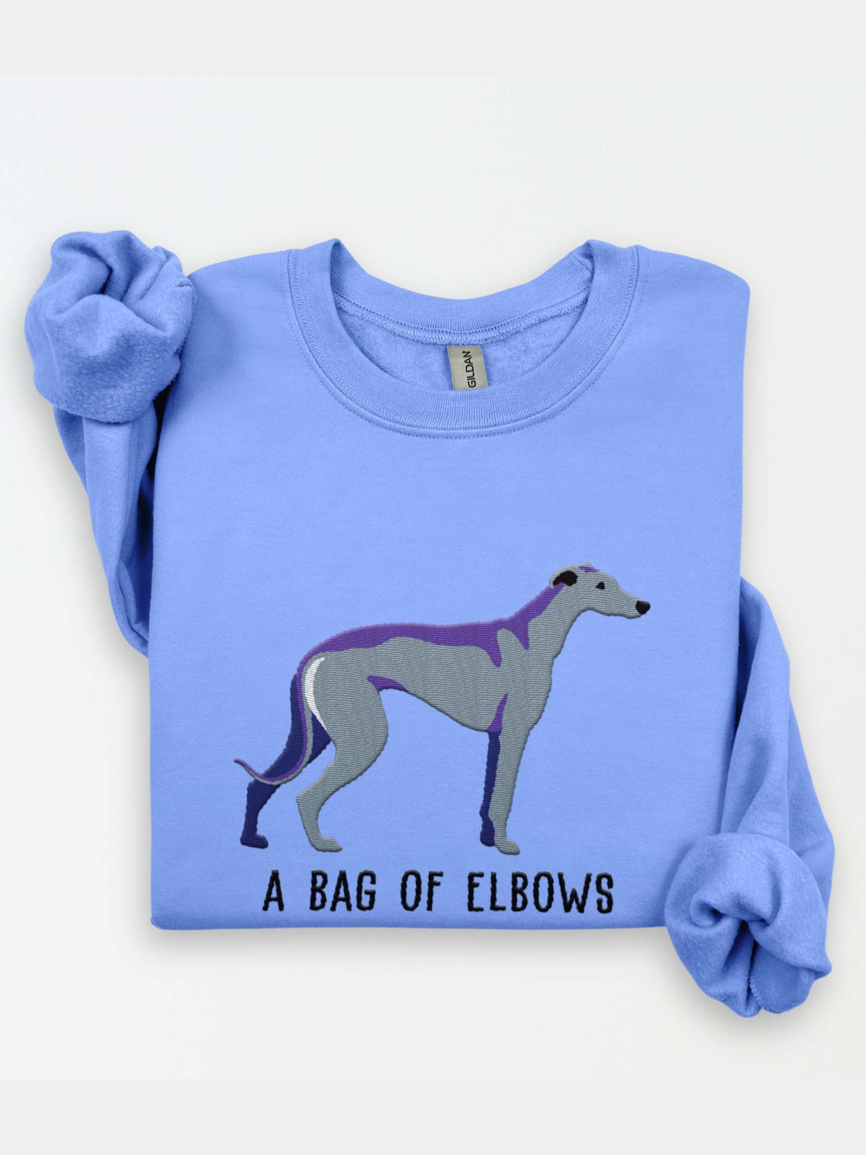 A Bag of Elbows Sweatshirt (Embroidered) of an English Greyhound(Blue) product image (1)