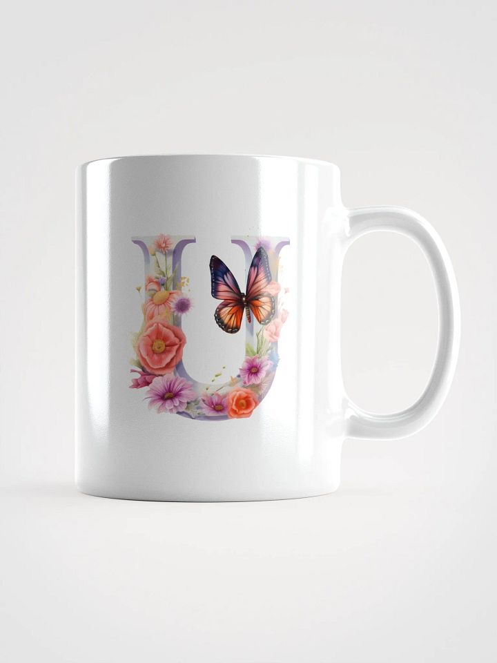 Letter U Monogram Floral Fantasy White Glossy Mug product image (3)