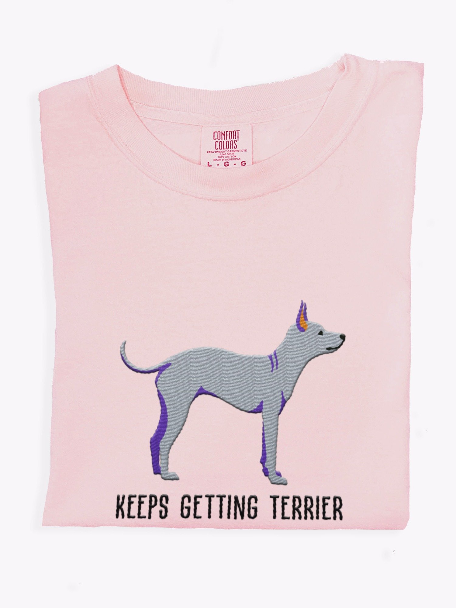 Keeps Getting Terrier T-Shirt(Embroidered) of an American Hairless Terrier(Gray) product image (1)