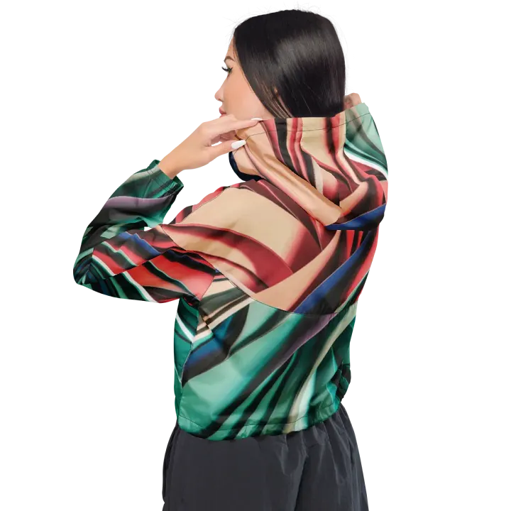 Abstract Geometric Women's Cropped Windbreaker in Vibrant Colors (XS-2XL) product image (2)