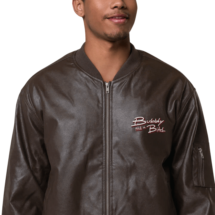 Bubbly and a B (maroon shadow design) faux leather bomber jacket product image (1)